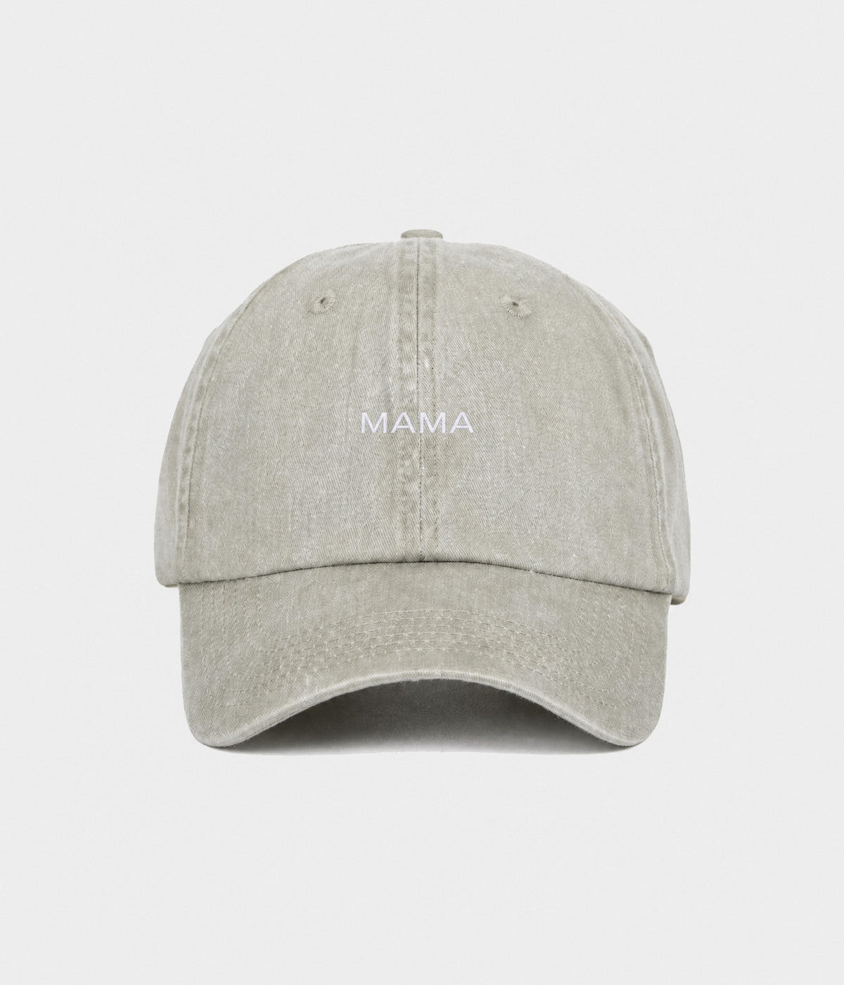 WASHED MAMA. washed cotton dad cap in GRAYISH SHEEN, front view