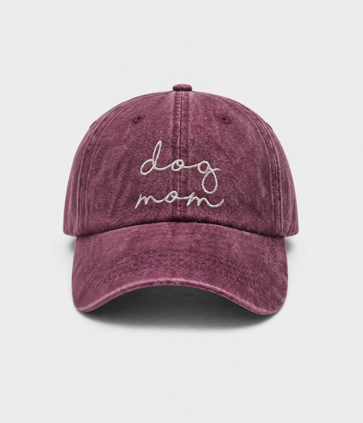 DOG MOM. washed cotton cap in RED, front view