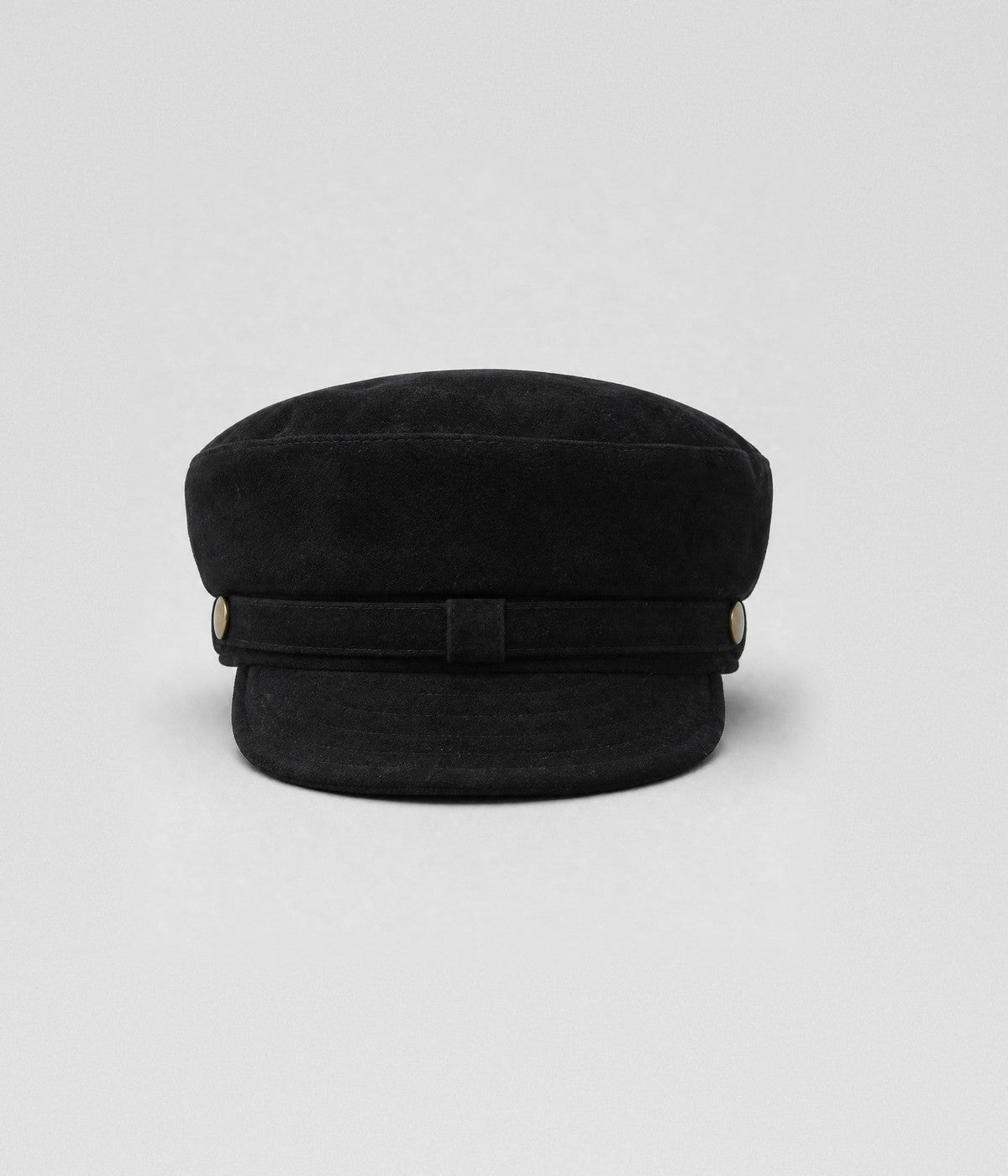 SUEDE SKIPPER. suede skipper cap in BLACK, front view