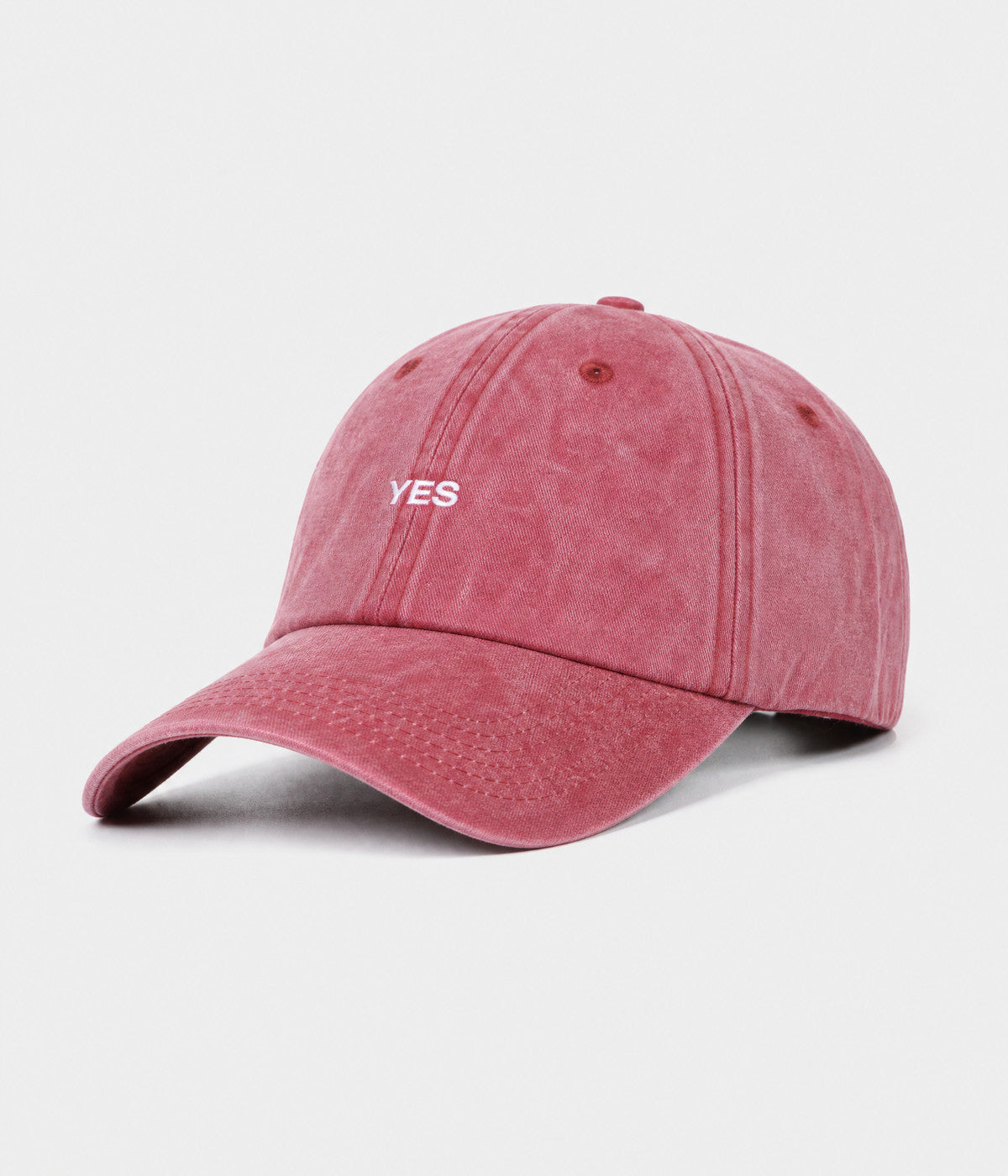 WASHED YES. washed cotton dad cap in RED, side view