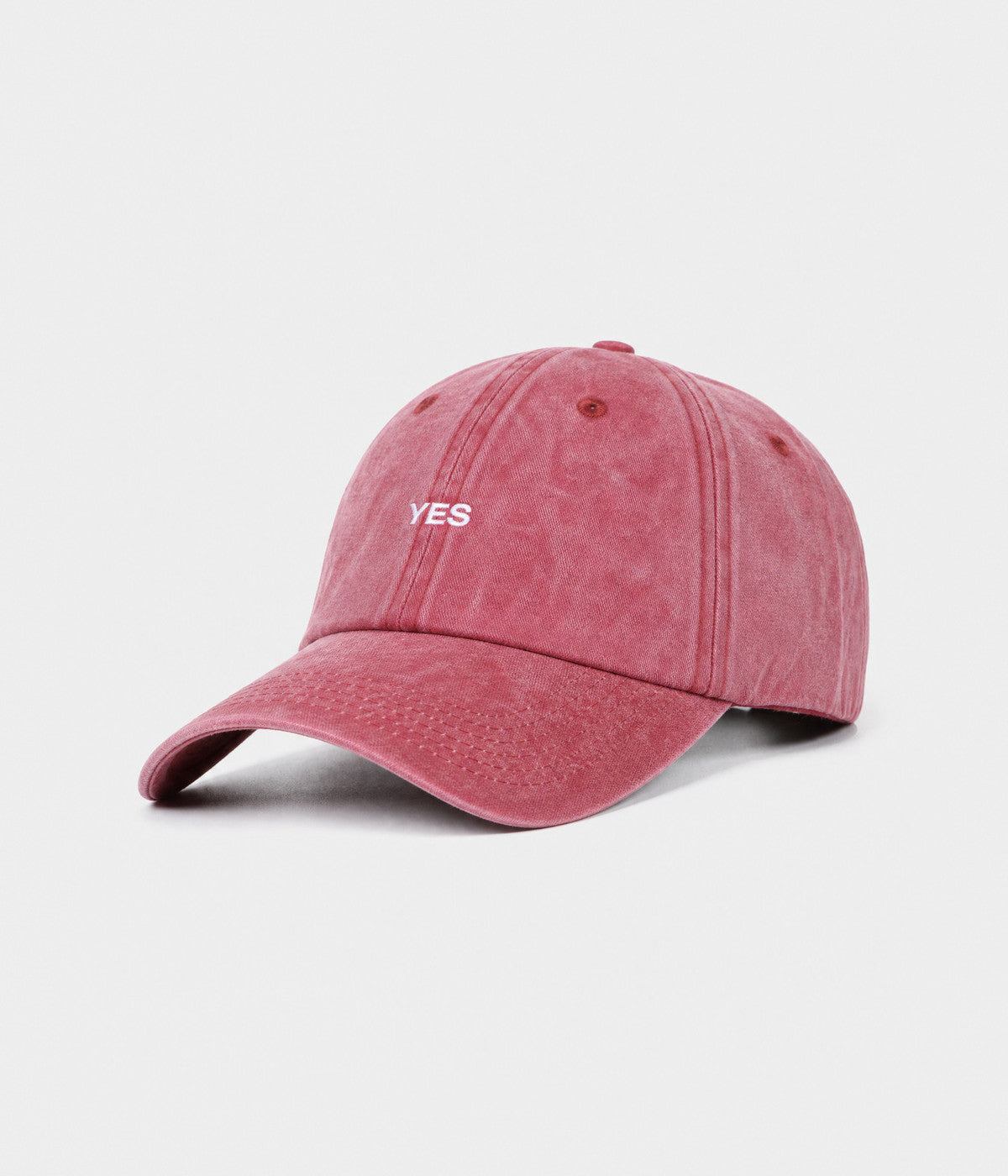 WASHED YES. washed cotton dad cap in RED, side view