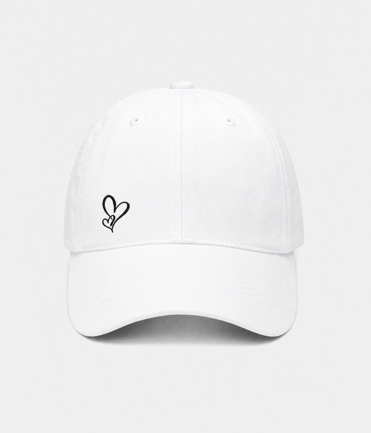 TWO HEARTS. cotton dad cap in white, front view