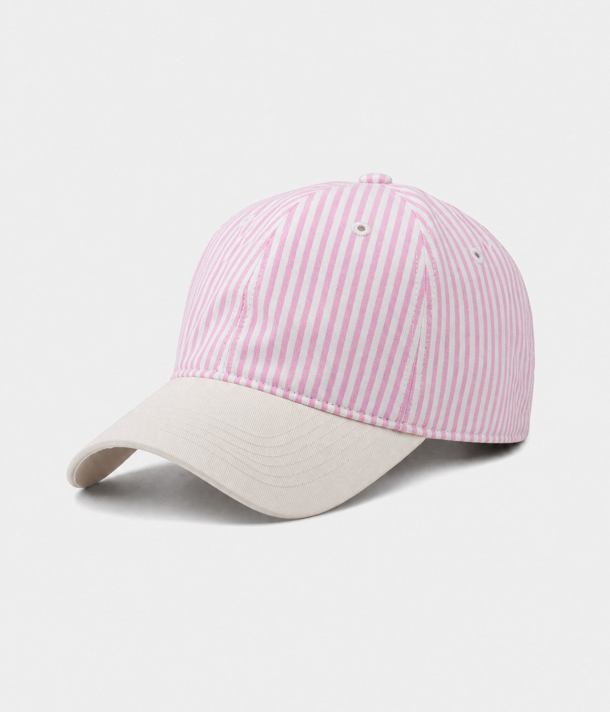 CANDY STRIPE. striped unstructured cap in PINK, side view