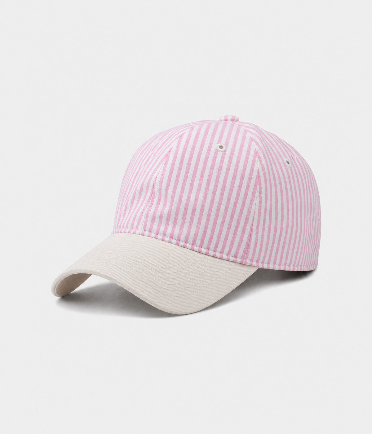 CANDY STRIPE. striped unstructured cap in PINK, side view