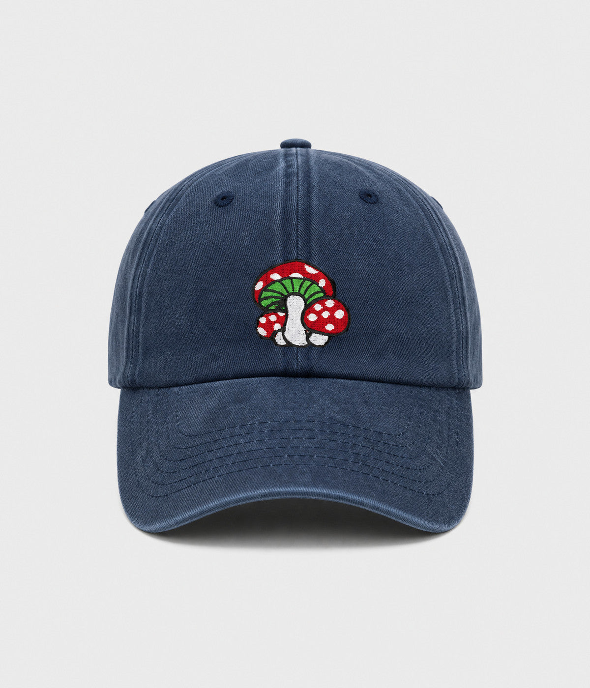 WASHED MUSHROOM. washed cotton cap in NAVY, front view