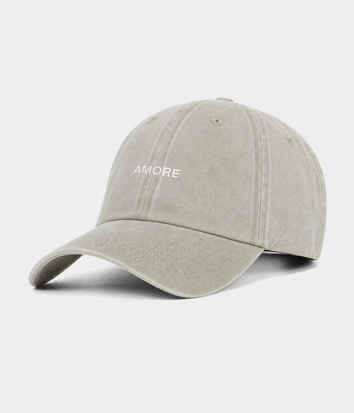 WASHED AMORE. washed cotton dad cap in GRAYISH SHEEN, side view