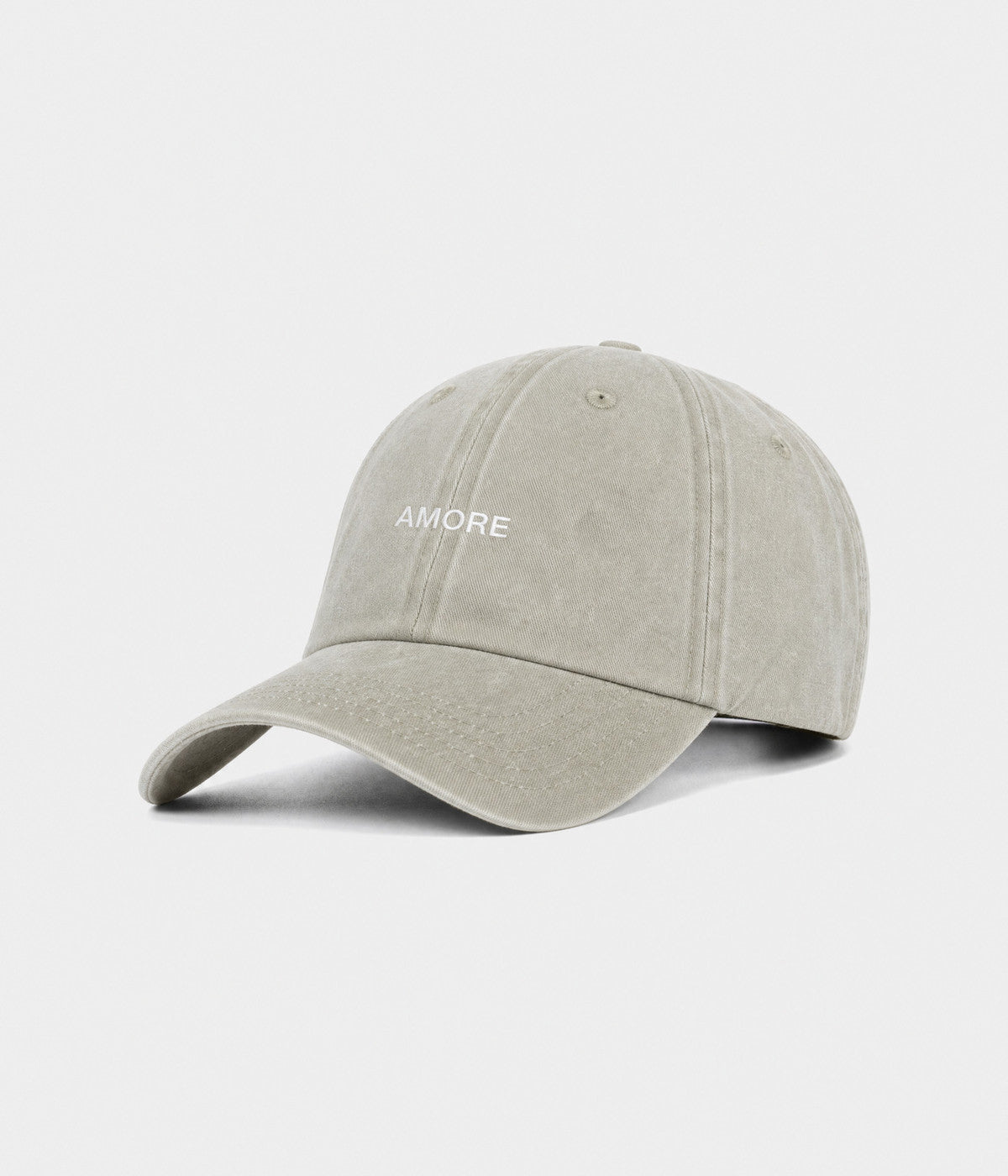 WASHED AMORE. washed cotton dad cap in GRAYISH SHEEN, side view