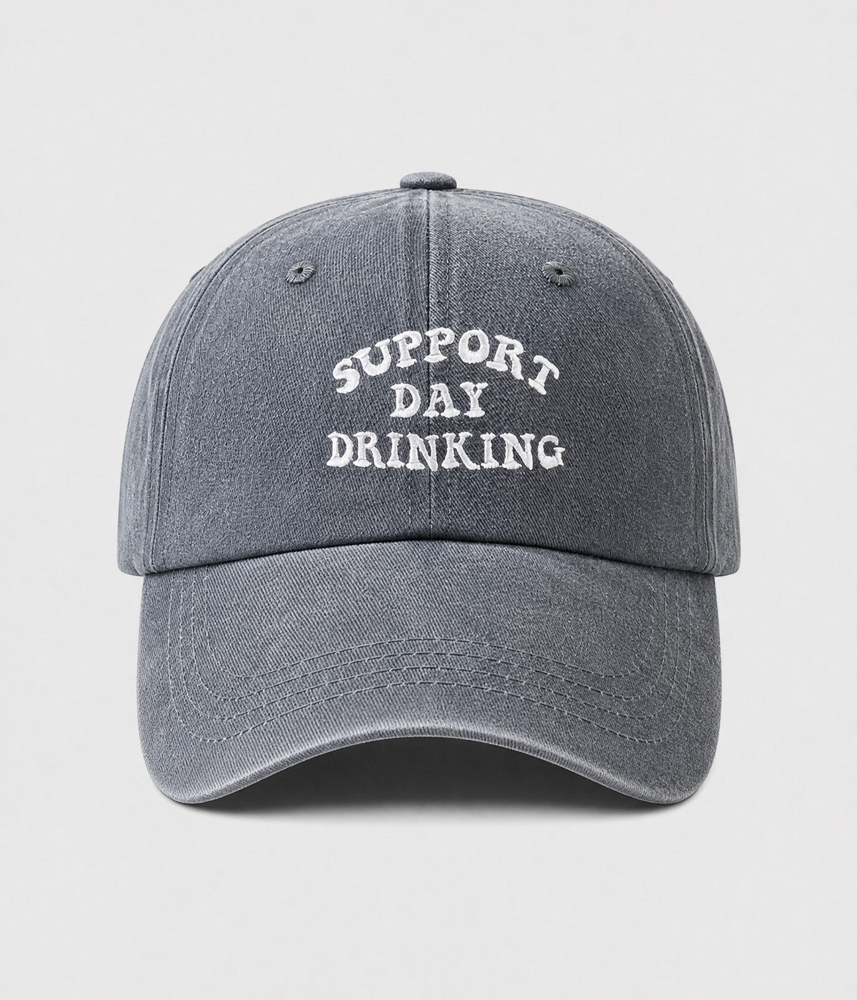 SUPPORT DAY DRINKING. washed cotton cap in GRAY, front view