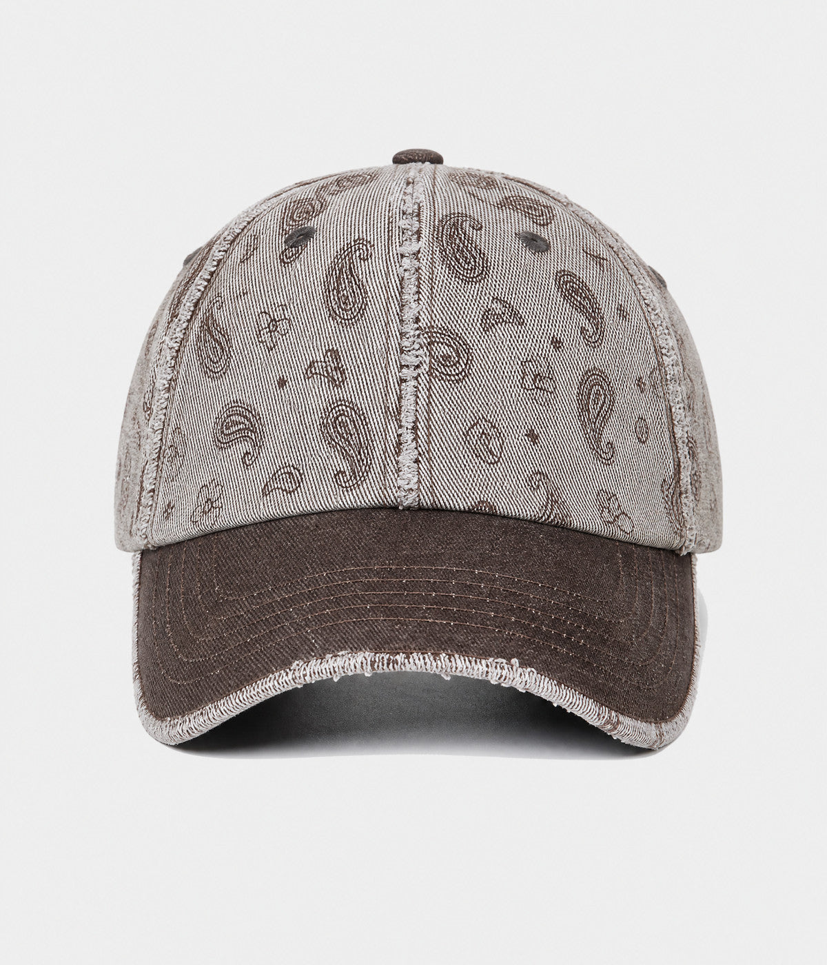 WASHED PAISLEY. washed denim paisley cap in BROWN, front view