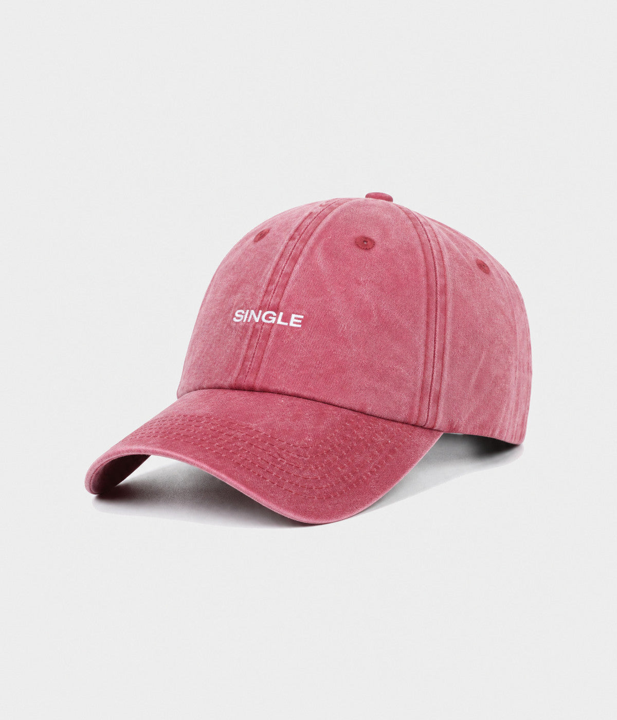 WASHED SINGLE. washed cotton dad cap in RED, side view
