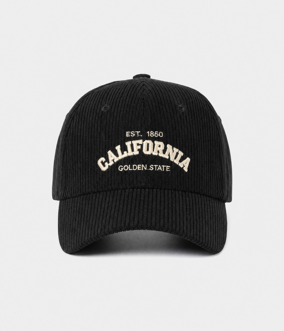 CALIFORNIA CORDUROY. corduroy cap in BLACK, front view