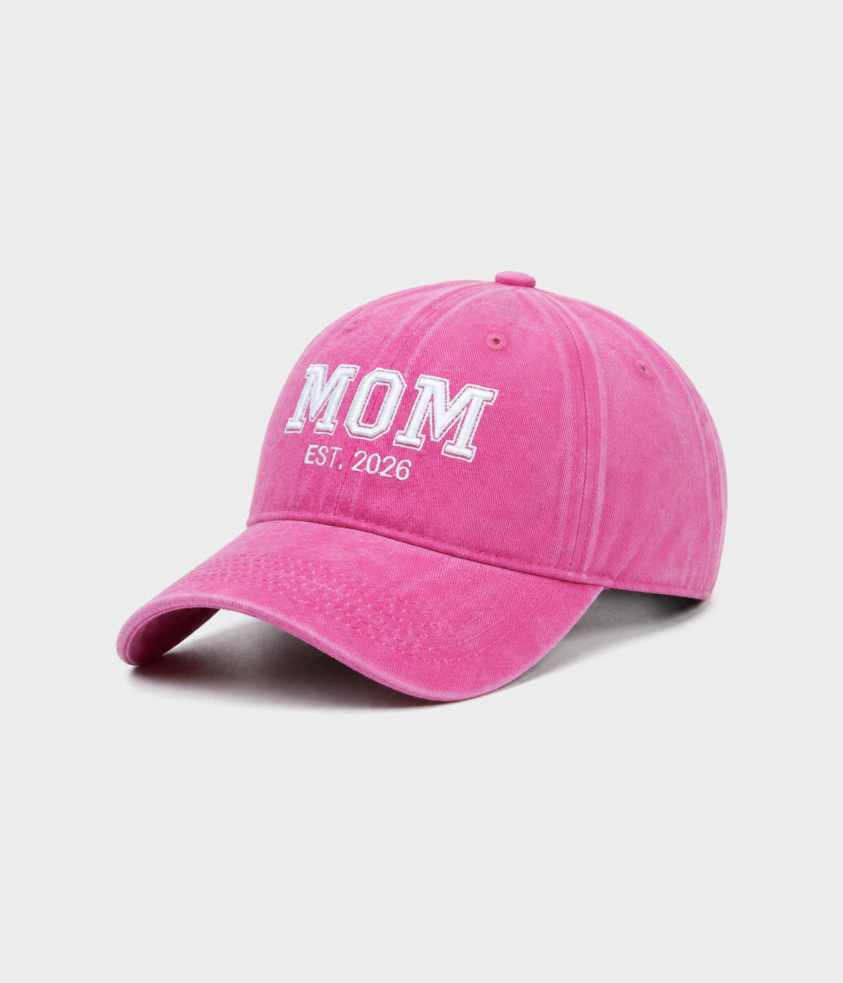 WASHED MOM EST 2026. washed cotton dad cap in ROSE, side view