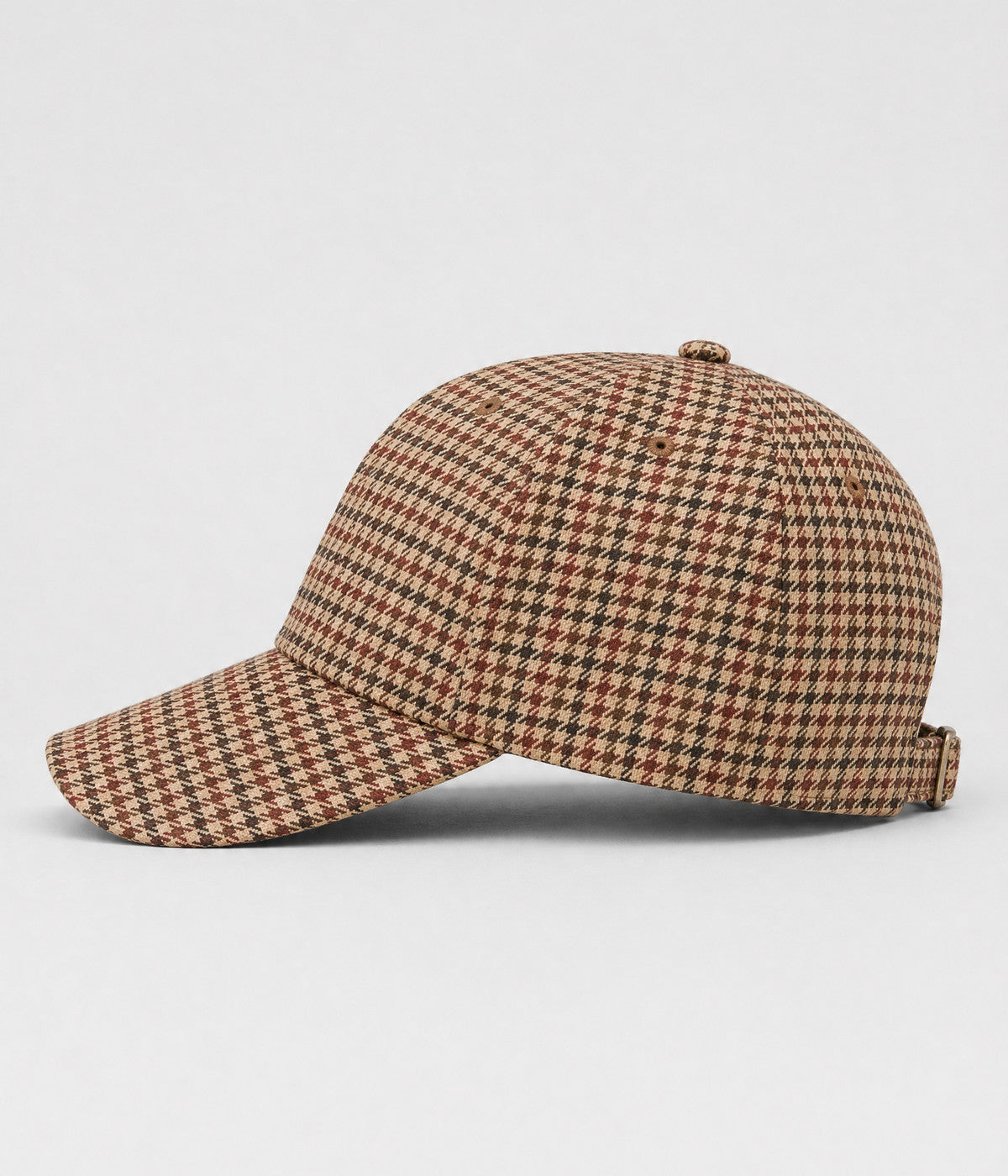 HOUNDSTOOTH. woven houndstooth check cap in red, side view