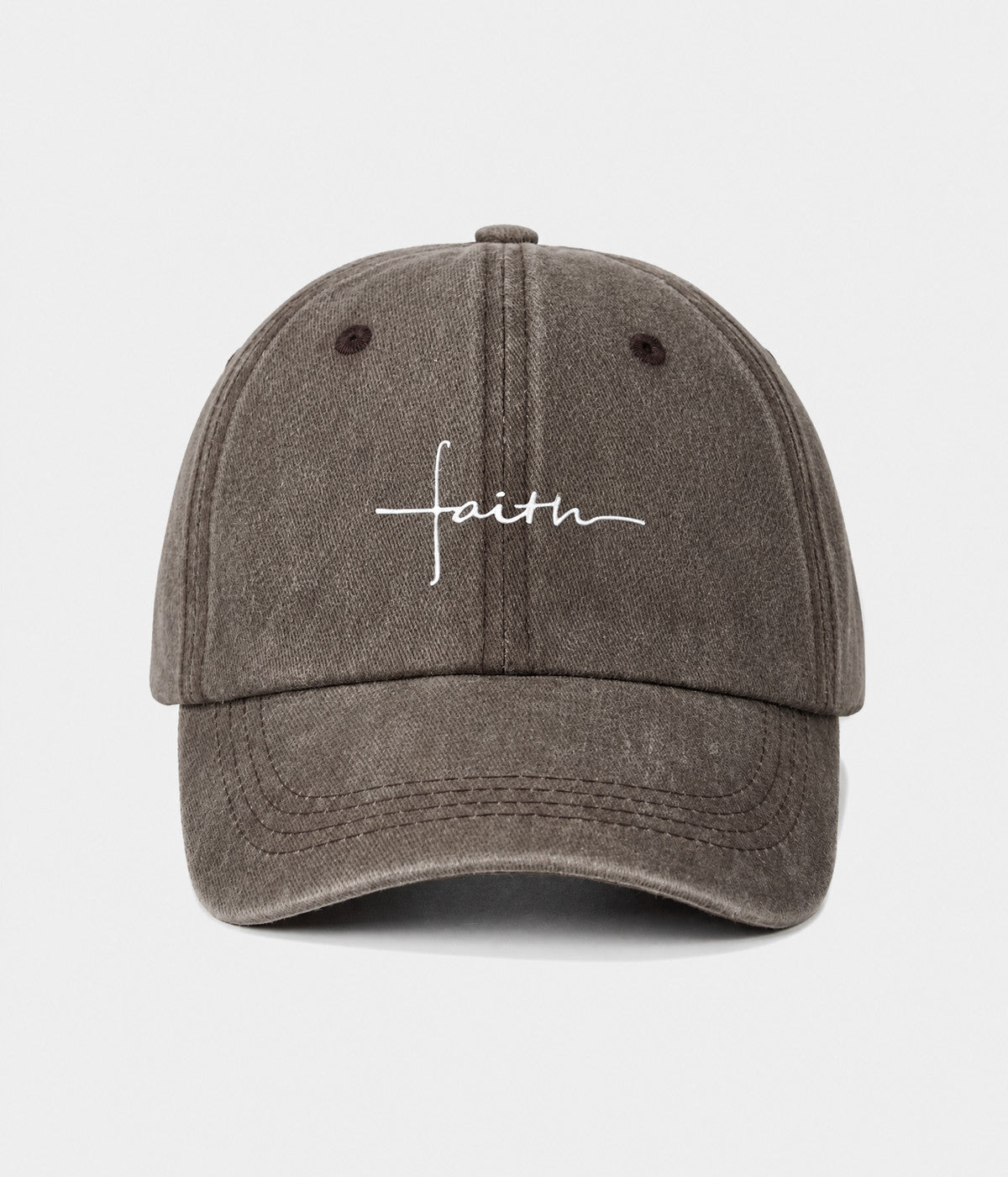 FAITH. washed cotton cap in COFFEE, front view