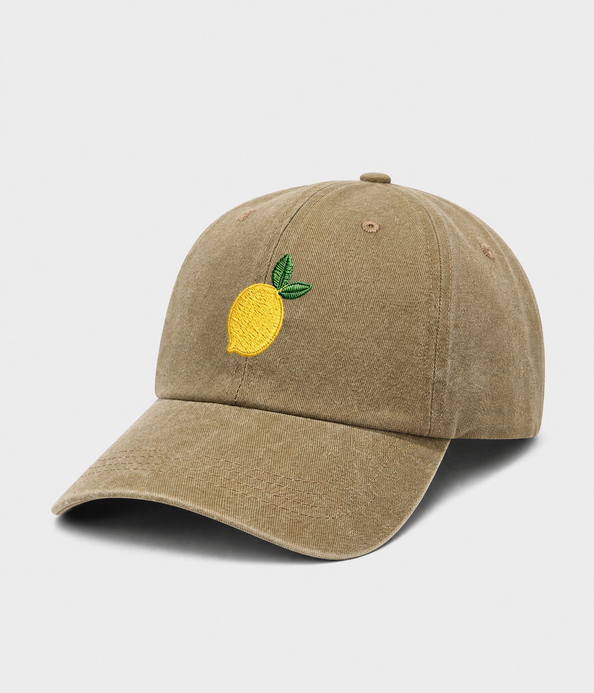 LEMON. washed cotton cap in KHAKI, side view