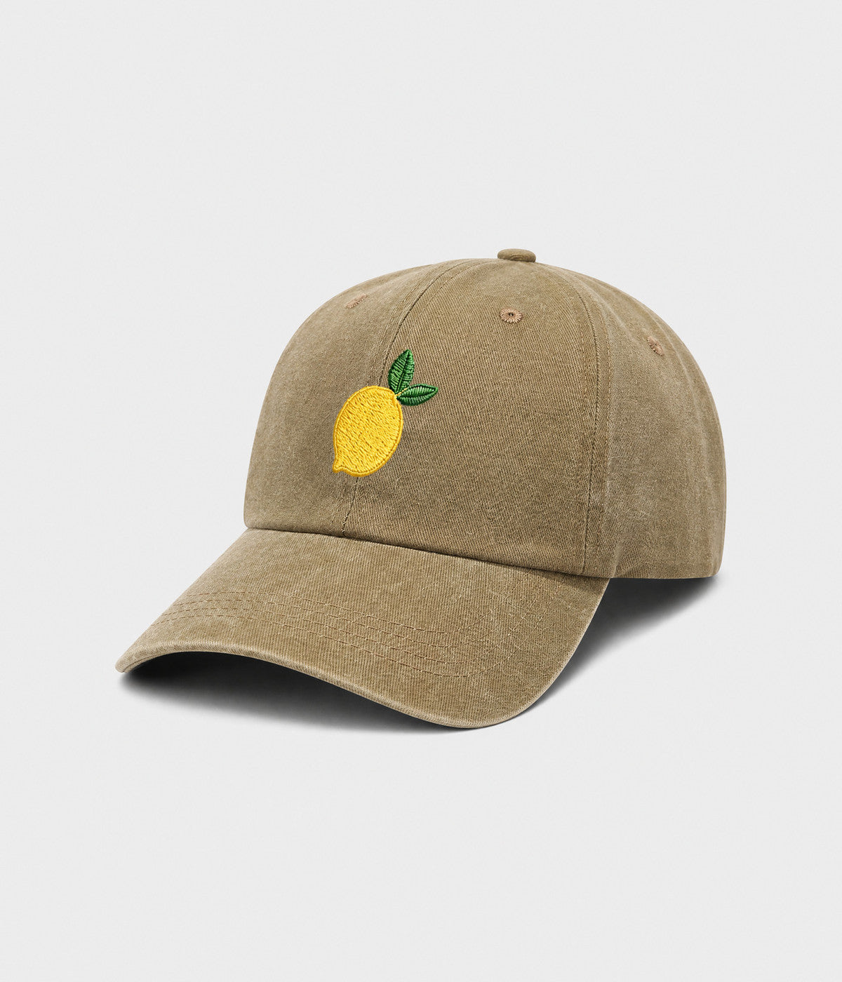 LEMON. washed cotton cap in KHAKI, side view