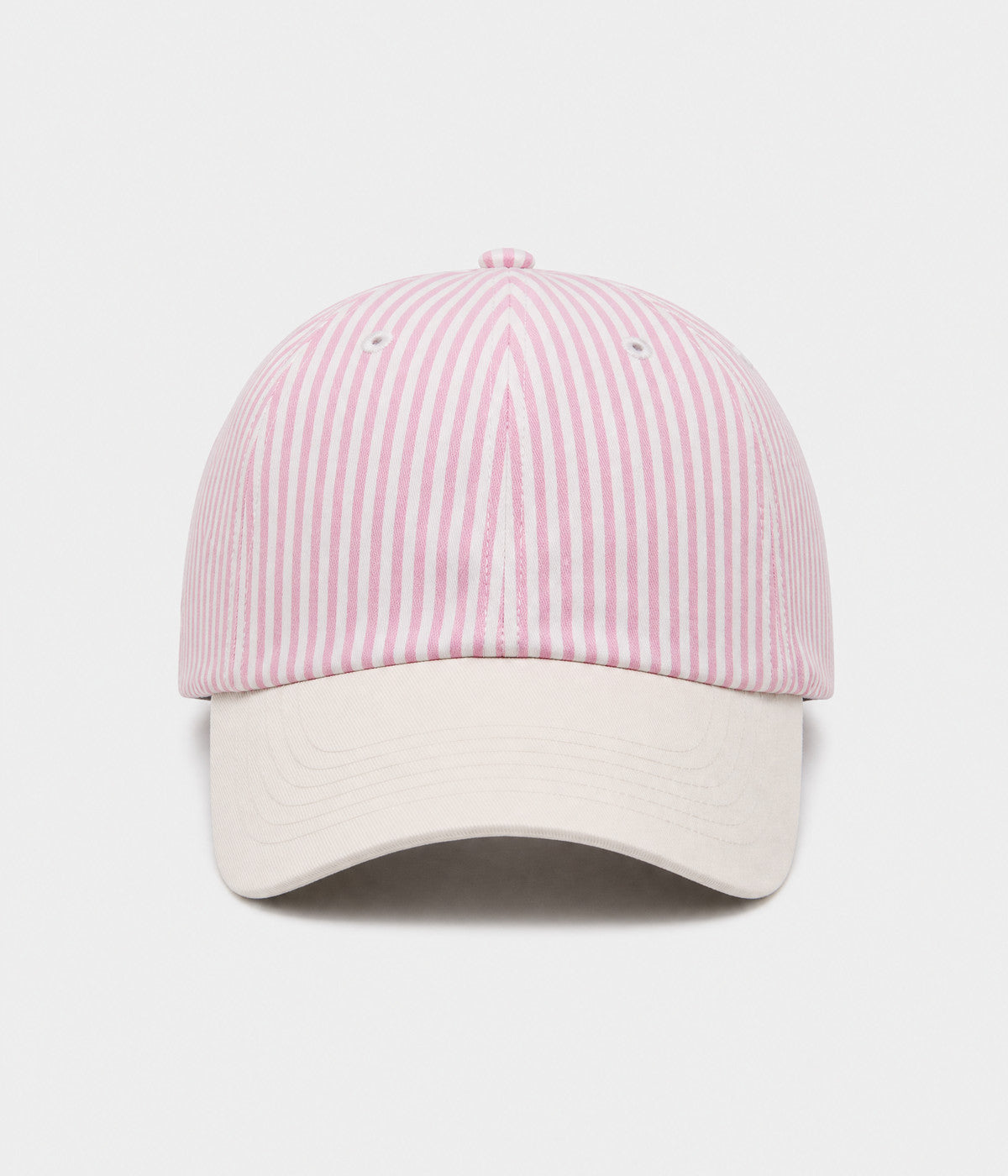 CANDY STRIPE. striped unstructured cap in PINK, front view