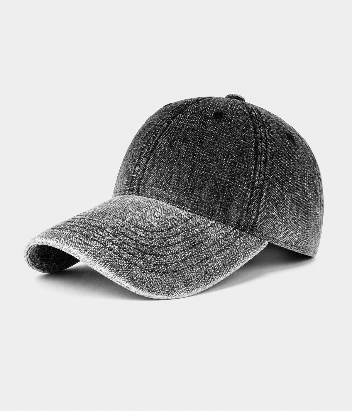 DENIM FADE. washed cotton cap in black, side view
