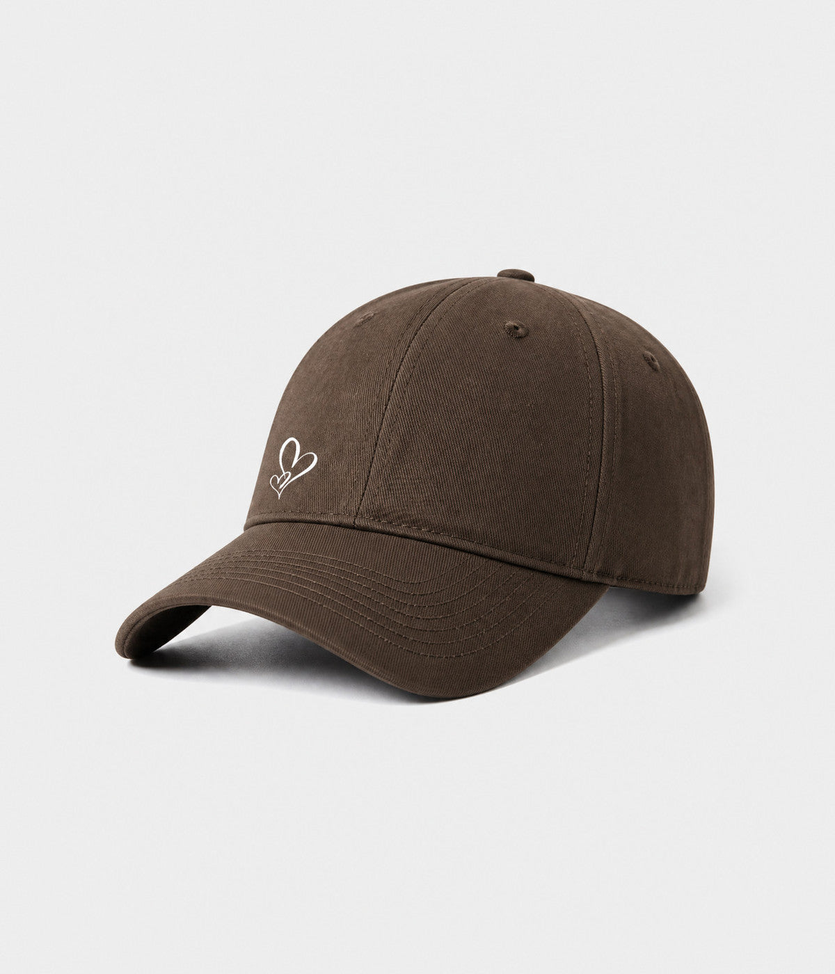 TWO HEARTS. cotton dad cap in coffee, side view