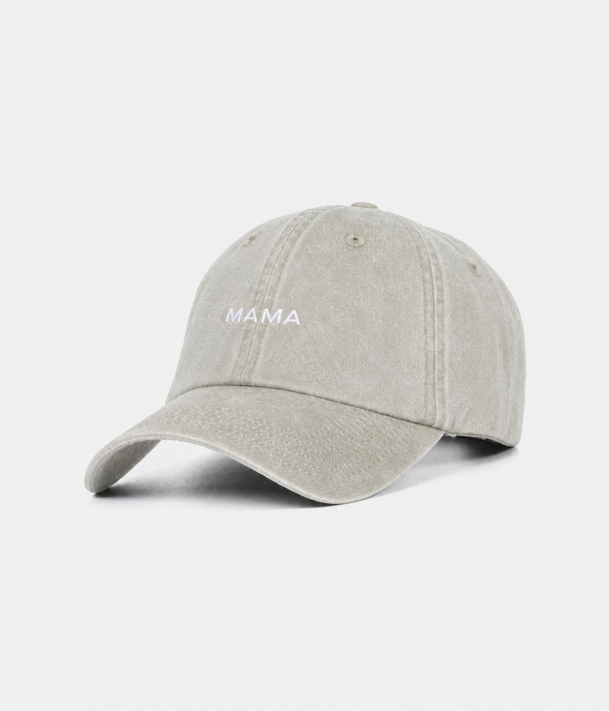 WASHED MAMA. washed cotton dad cap in GRAYISH SHEEN, side view