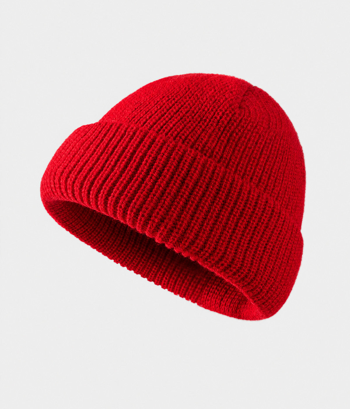 5 PANEL FISHERMAN BEANIE. ribbed knit beanie in RED, front view