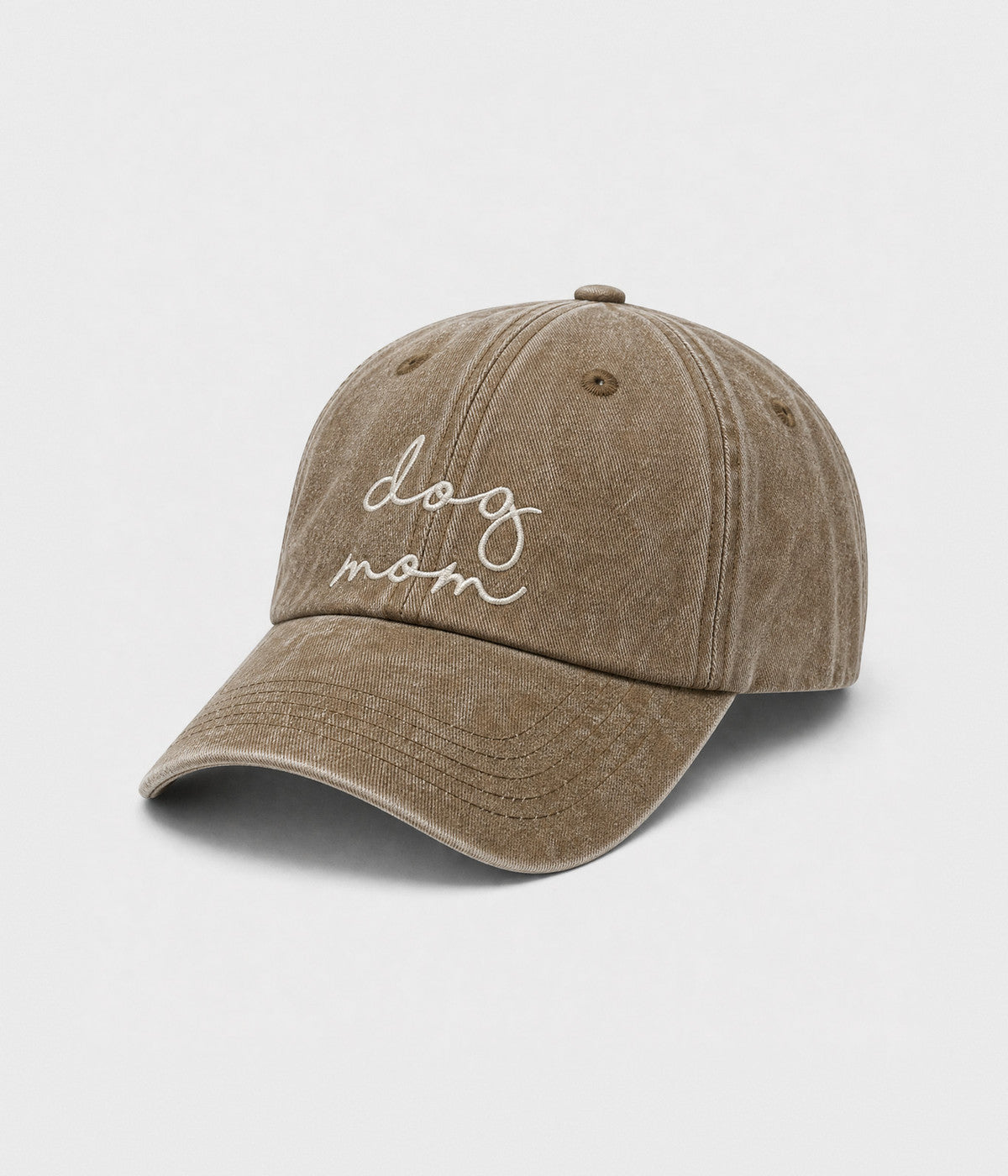 DOG MOM. washed cotton cap in KHAKI, side view