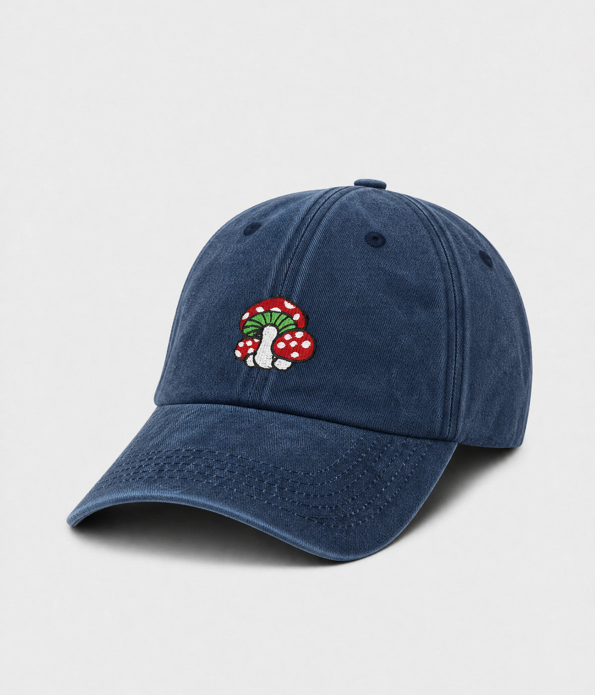 WASHED MUSHROOM. washed cotton cap in NAVY, side view
