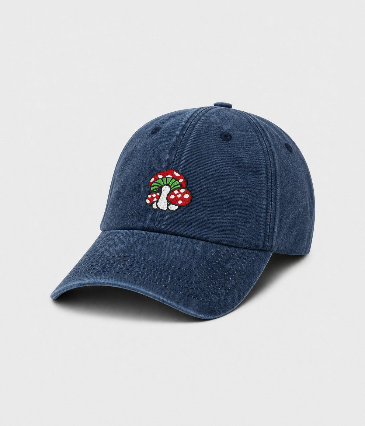 WASHED MUSHROOM. washed cotton cap in NAVY, side view
