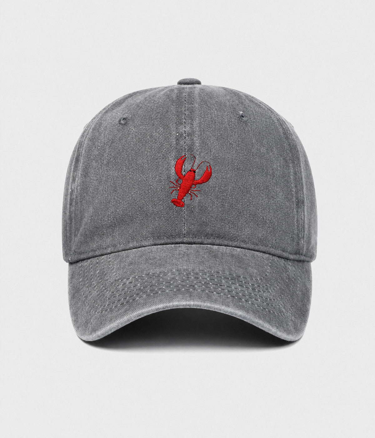 WASHED LOBSTER. washed cotton dad cap in GRAY, front view