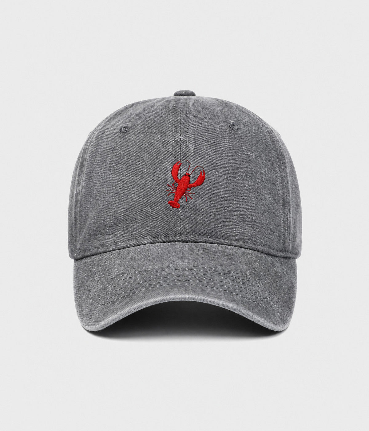 WASHED LOBSTER. washed cotton dad cap in GRAY, front view