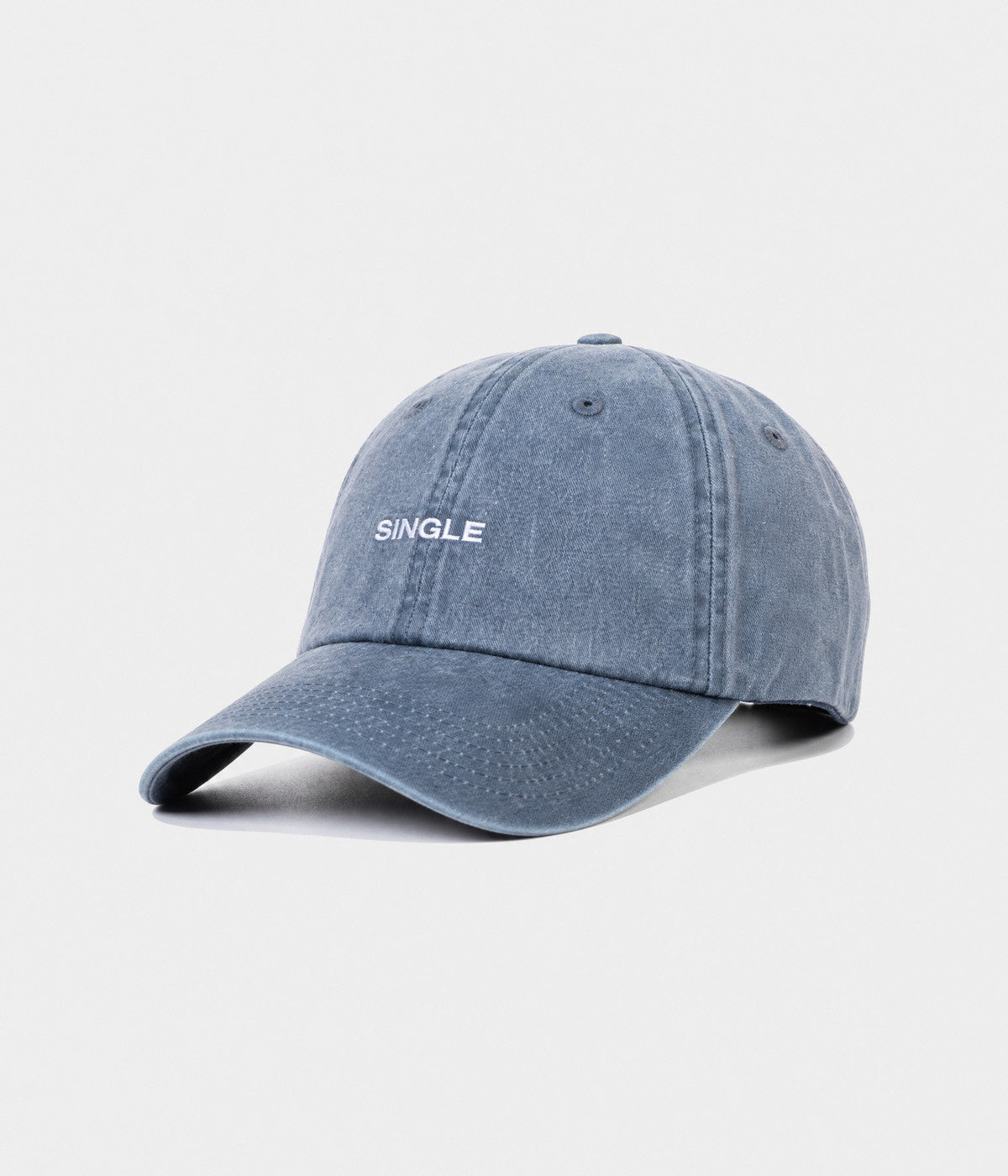 WASHED SINGLE. washed cotton dad cap in NAVY, side view