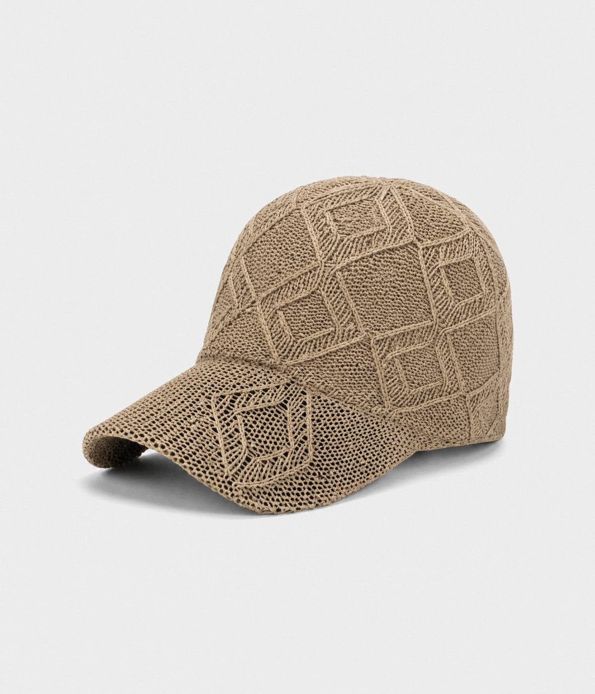 OPEN KNIT. open-knit lattice cap in brown, side view