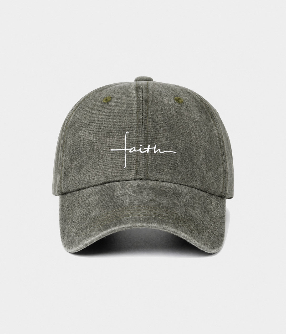 FAITH. washed cotton cap in OLIVE, front view