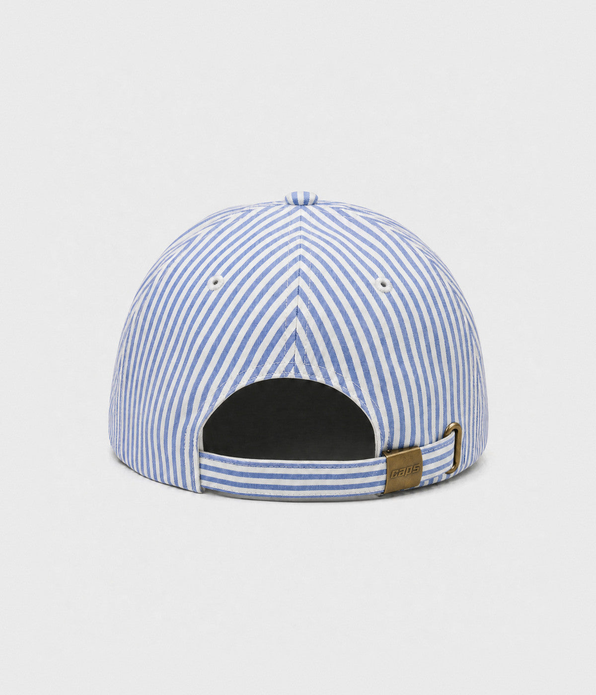 STRIPED MOMMY. striped cotton cap in blue, back view