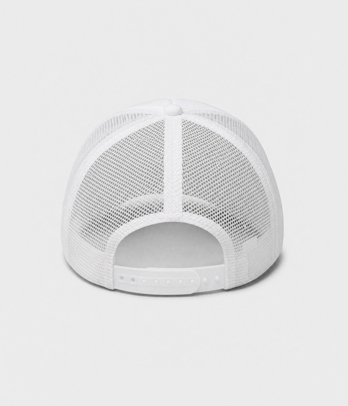 SUPPORT DAY DRINKING TRUCKER. foam-front mesh trucker cap in WHITE, back view