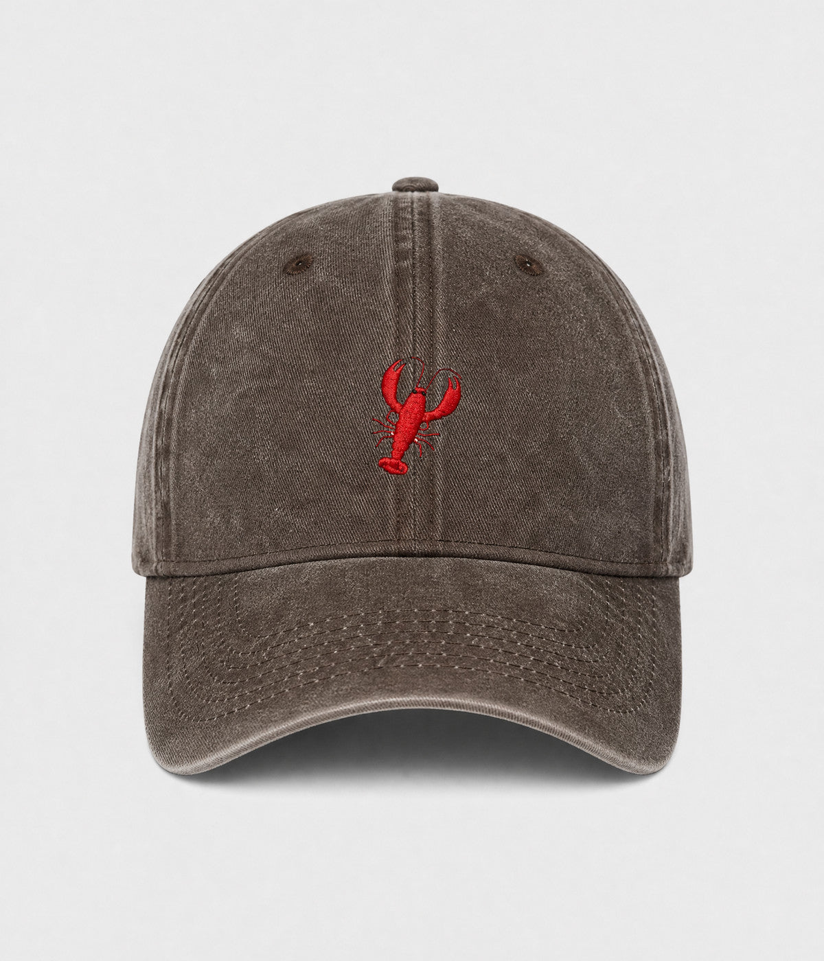 WASHED LOBSTER. washed cotton dad cap in COFFEE, front view
