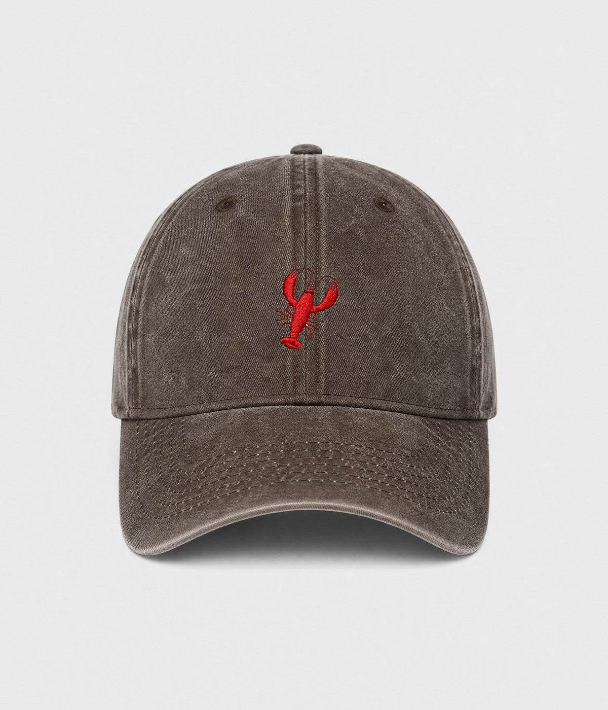 WASHED LOBSTER. washed cotton dad cap in COFFEE, front view
