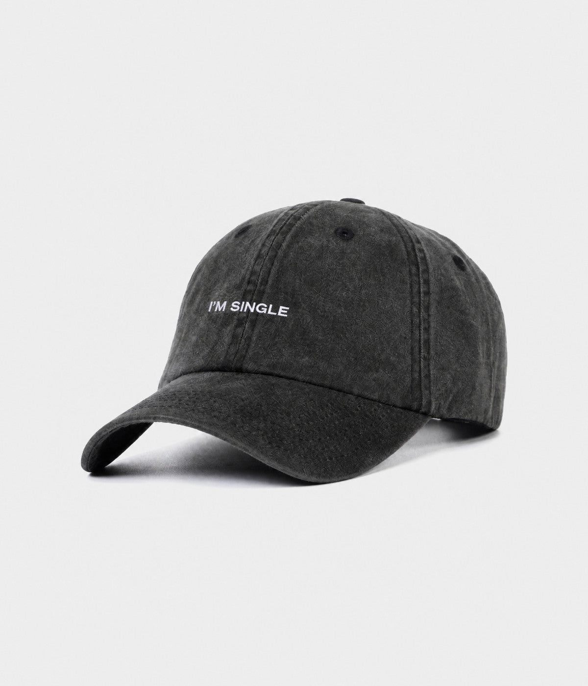 WASHED I'M SINGLE. washed cotton dad cap in BLACK, side view