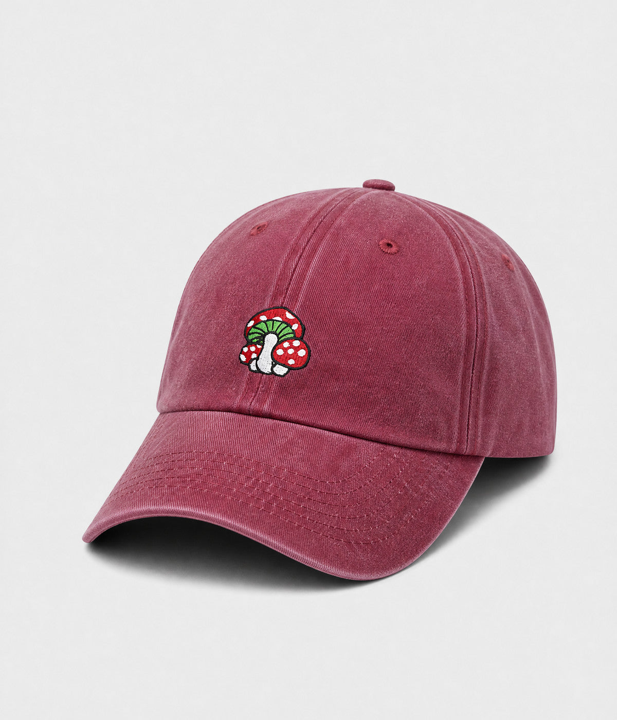 WASHED MUSHROOM. washed cotton cap in RED, side view