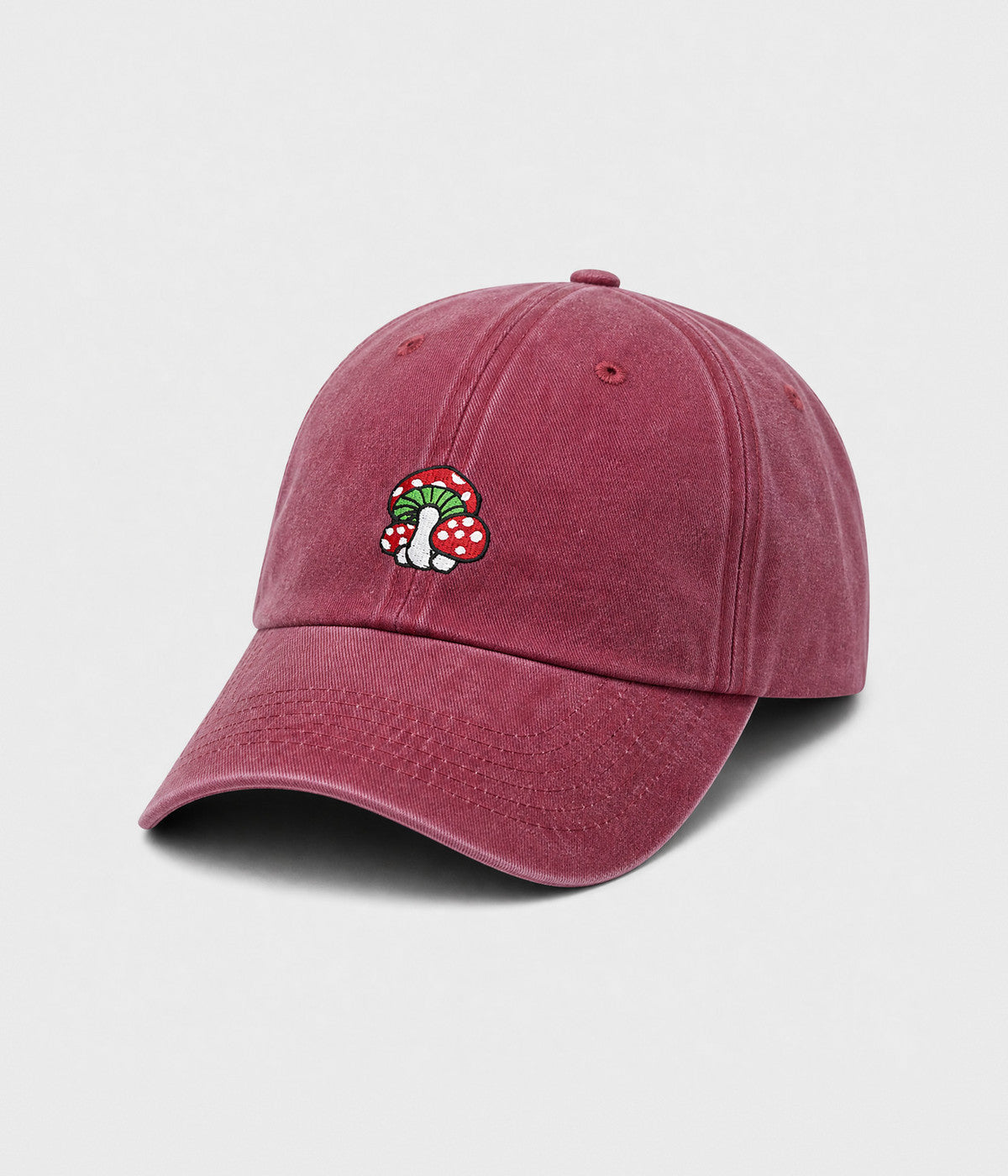 WASHED MUSHROOM. washed cotton cap in RED, side view