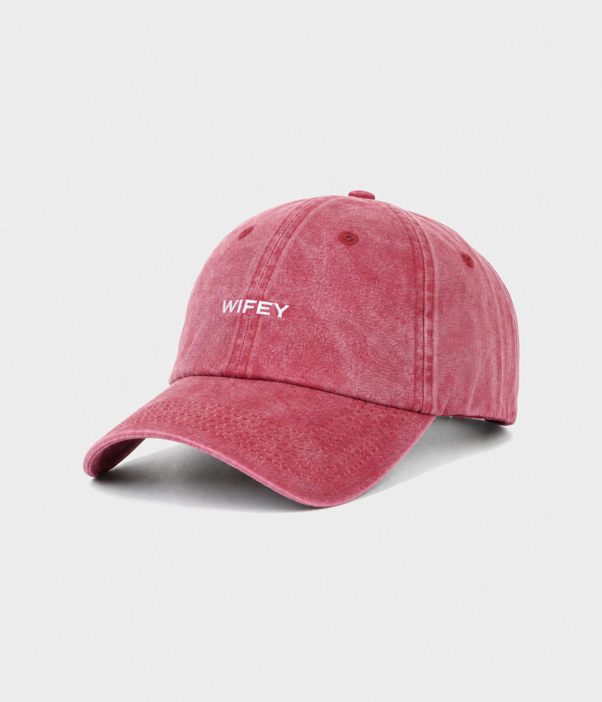 WASHED WIFEY. washed cotton dad cap in RED, side view