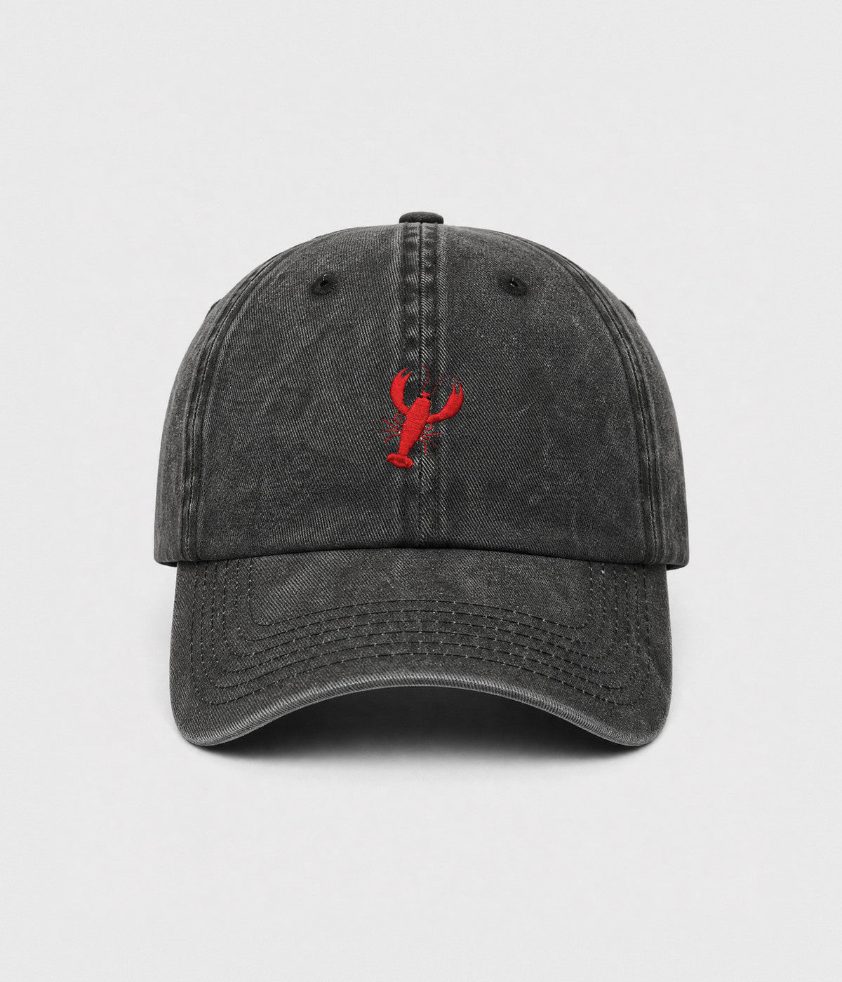 WASHED LOBSTER. washed cotton dad cap in BLACK, front view