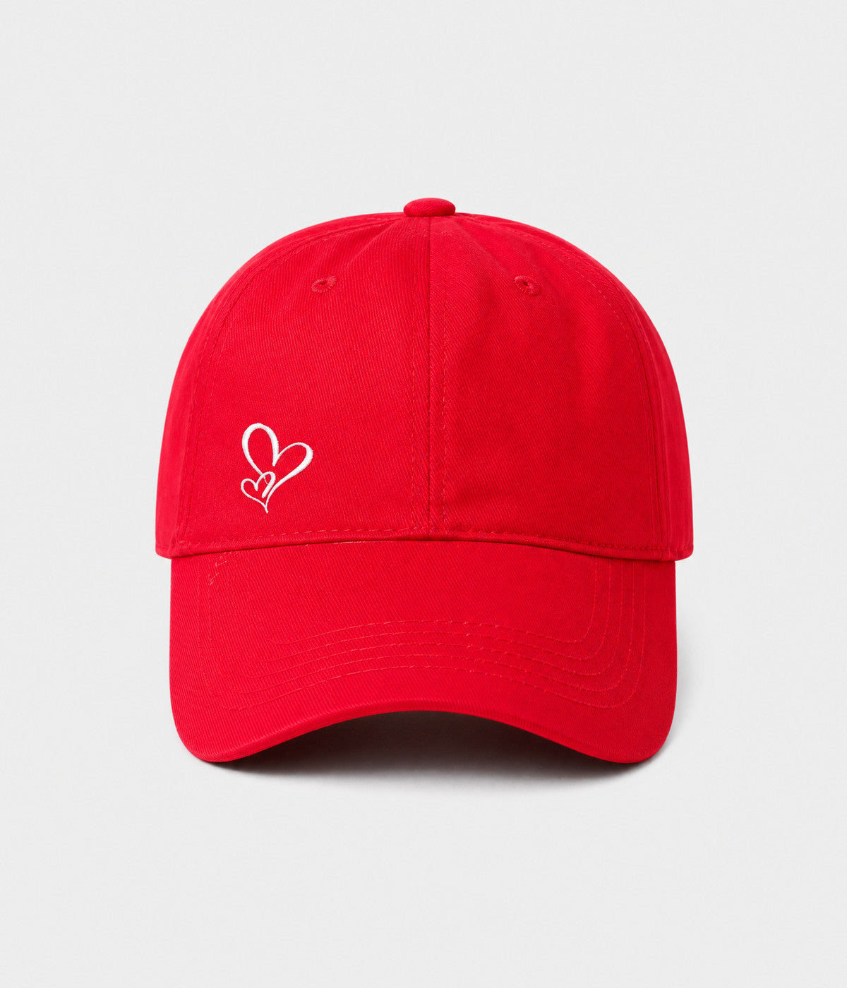 TWO HEARTS. cotton dad cap in red, front view
