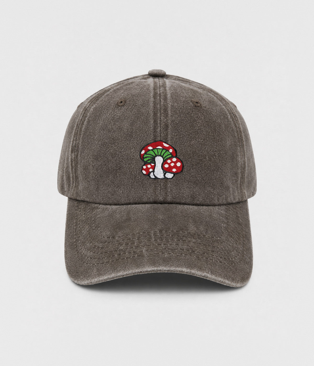 WASHED MUSHROOM. washed cotton cap in COFFEE, front view