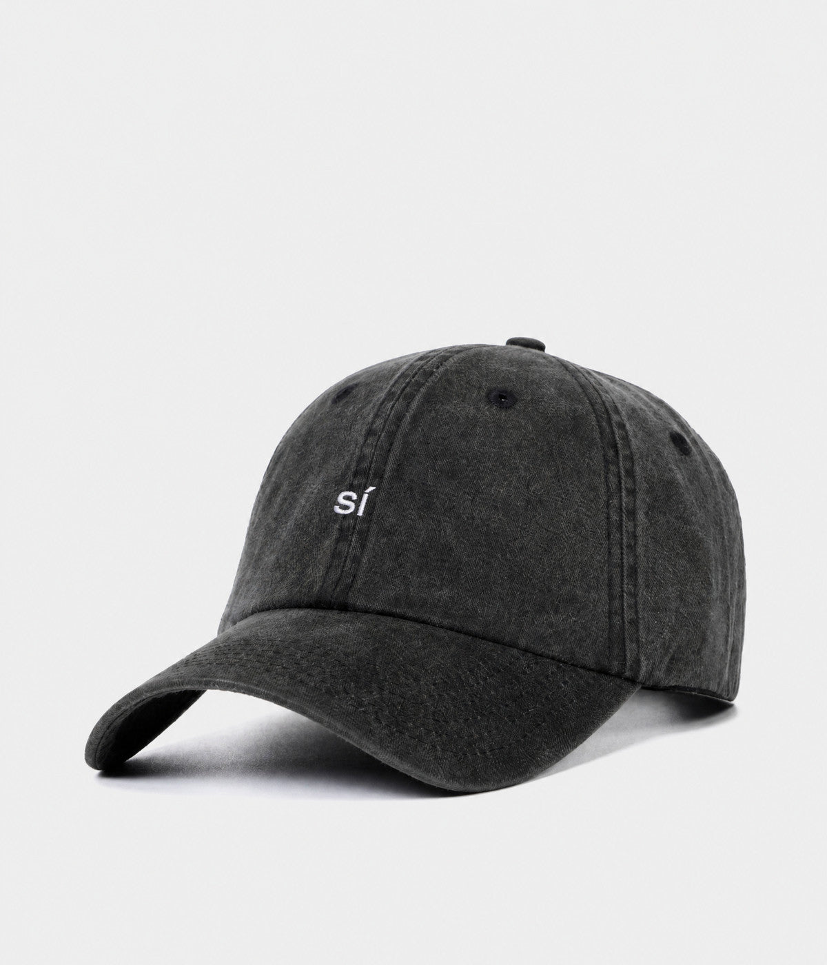 WASHED SÍ. washed cotton dad cap in BLACK, side view