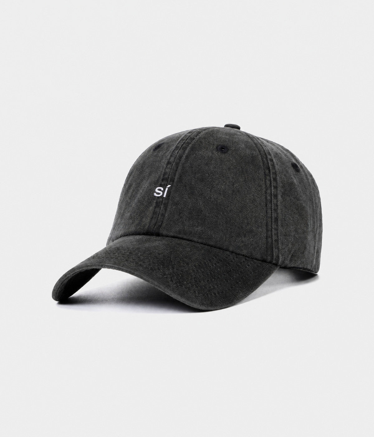 WASHED SÍ. washed cotton dad cap in BLACK, side view