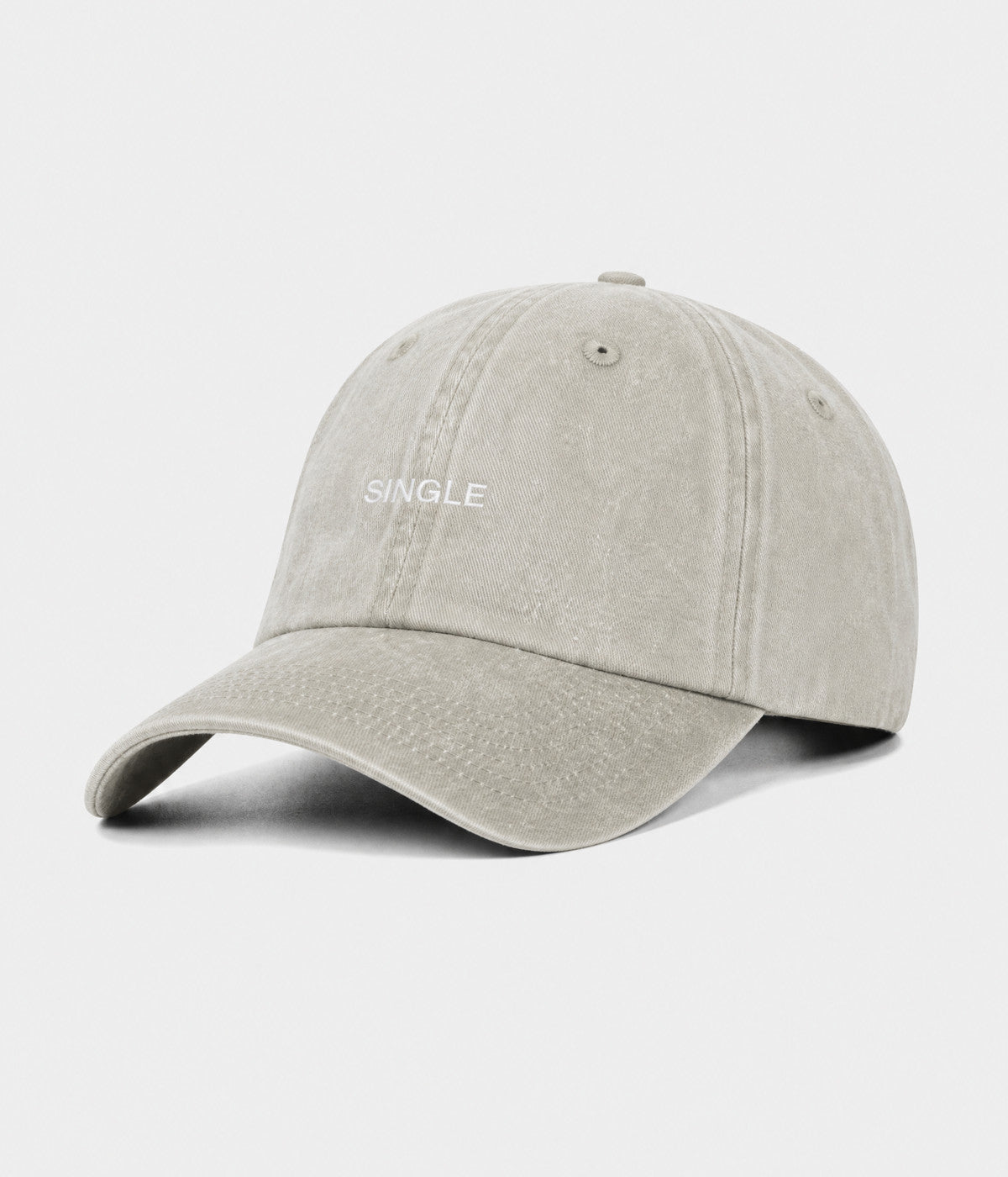 WASHED SINGLE. washed cotton dad cap in GRAYISH SHEEN, side view