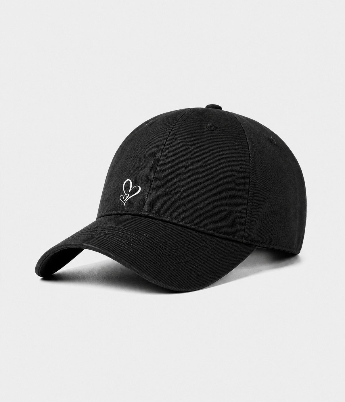 TWO HEARTS. cotton dad cap in black, side view