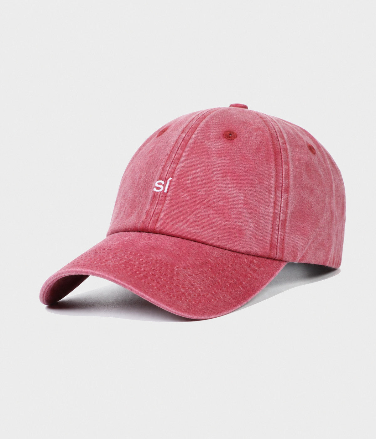 WASHED SÍ. washed cotton dad cap in RED, side view