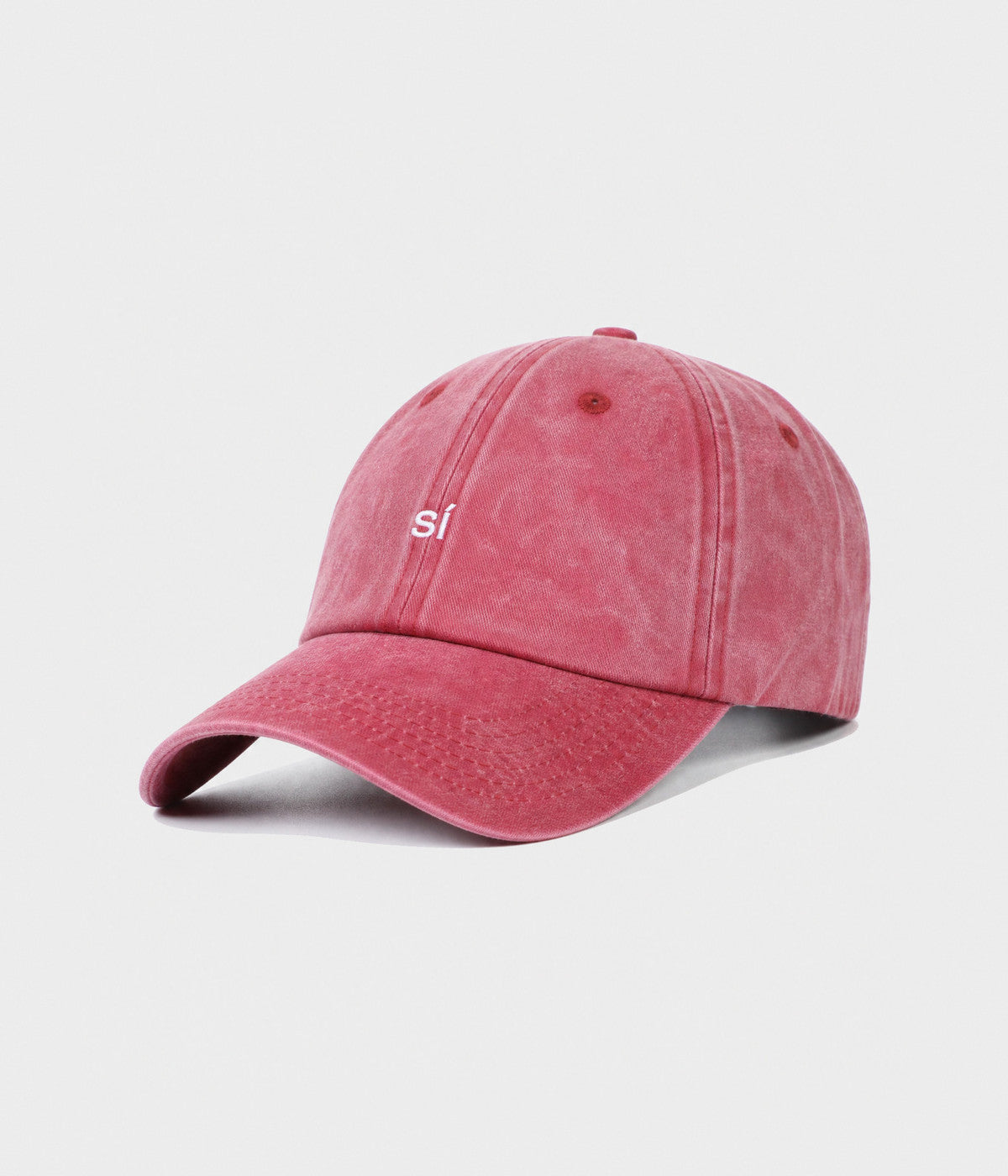 WASHED SÍ. washed cotton dad cap in RED, side view